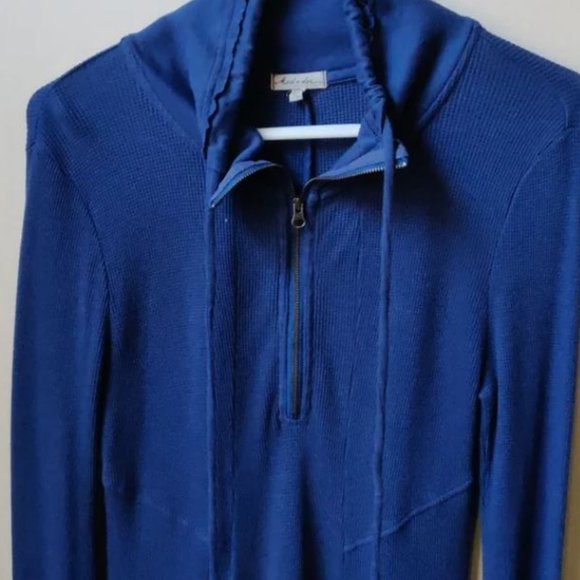 MOD-O-DOC Waffle Knit Drawstring Cowl Neck Tunic Blue M - Picture 4 of 8